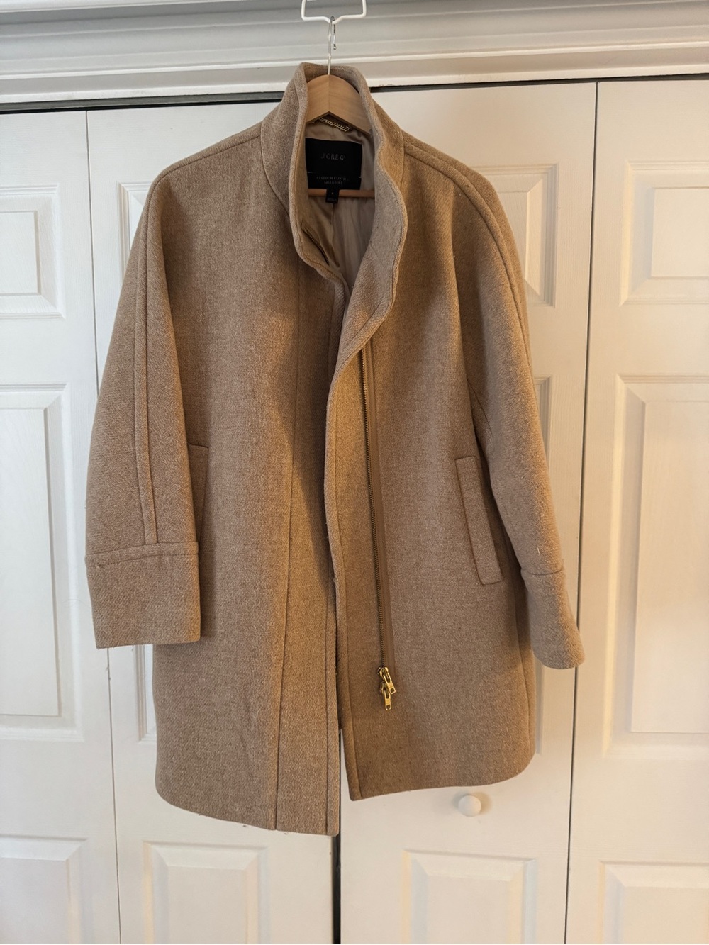 J. Crew Women's Tan Wool-Blend Pea Coat with Zip Front - Picture 1 of 4